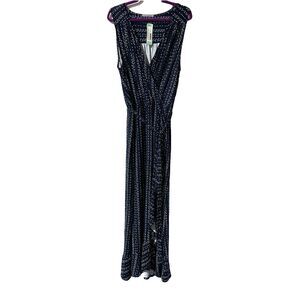 Loveappella Darielle Faux Wrap Ruffle Hem Midi Maxi Dress Size 2X Navy Blue NWT